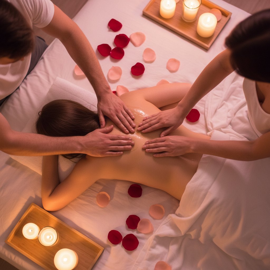 Bienfaits du massage en couple avec une huile sensuelle - moment de détente complice à deux