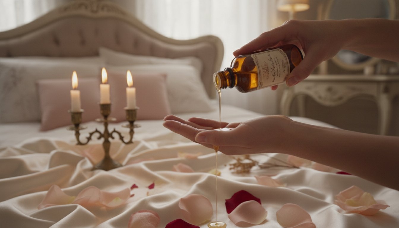 recette huile massage tantrique maison diy - huile-massage-tantrique-maison-diy-flacon-ambre-bougies