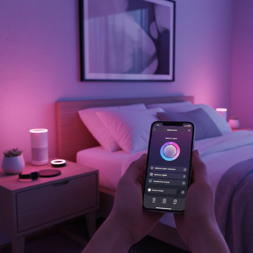 Lumière ambiance chambre couple - contrôle des ampoules connectées via smartphone