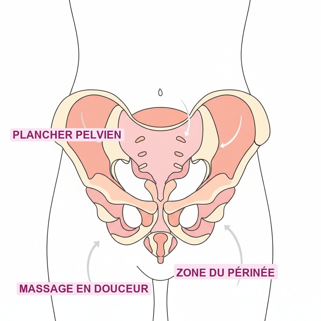 massage perinee partenaire conseils - schema du plancher pelvien et de la zone du perinee