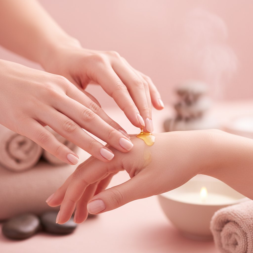 massage perinee partenaire conseils - application d huile de massage tiede sur les mains
