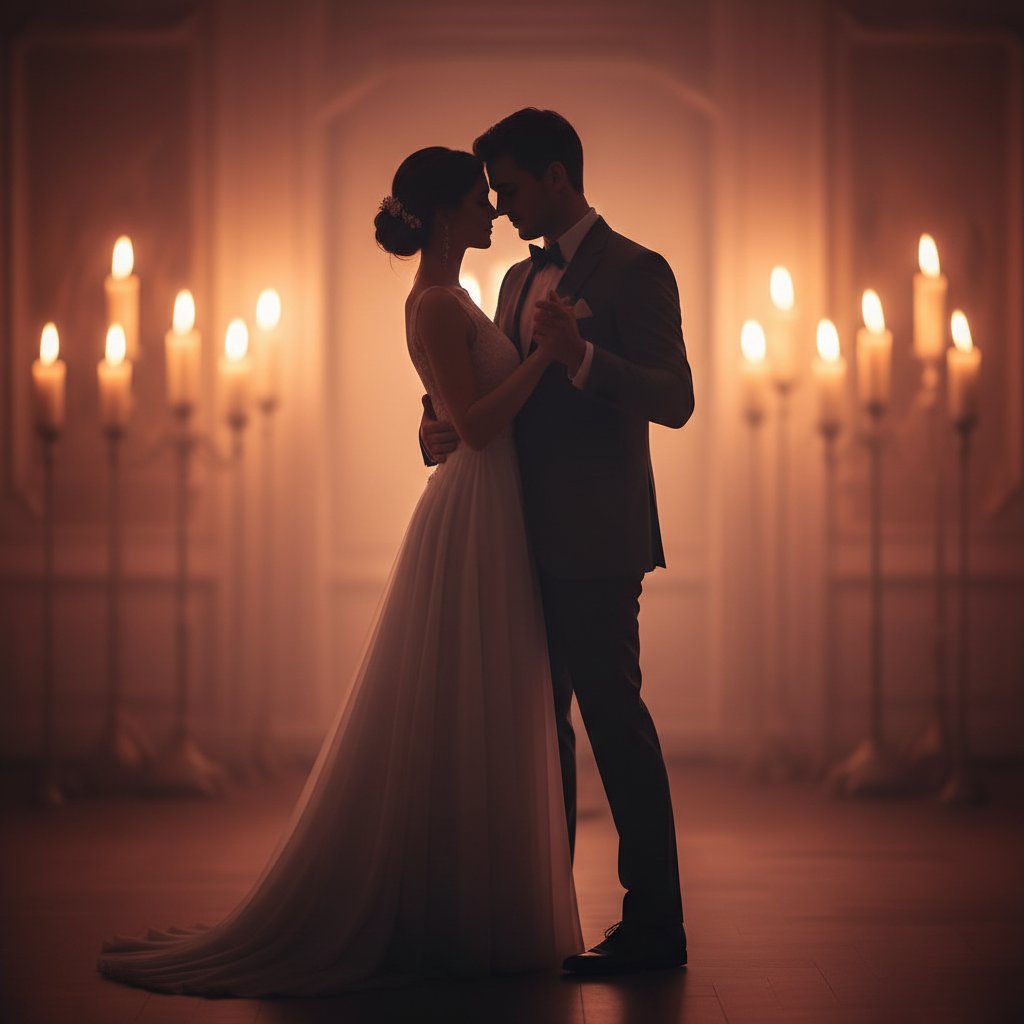 Playlist romantique couple intime ambiance - silhouette d'un couple qui danse dans la pénombre