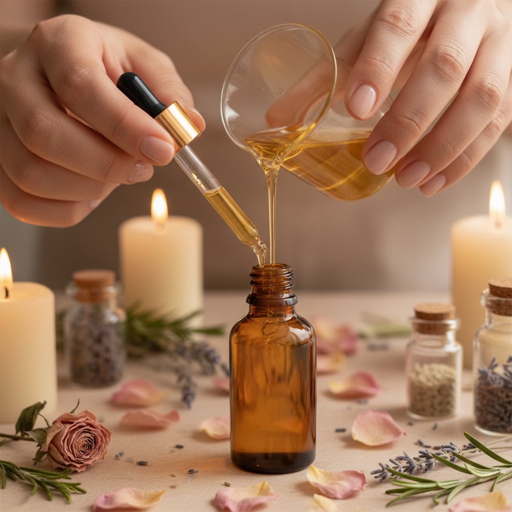 recette huile massage tantrique maison diy - préparation flacon ambré