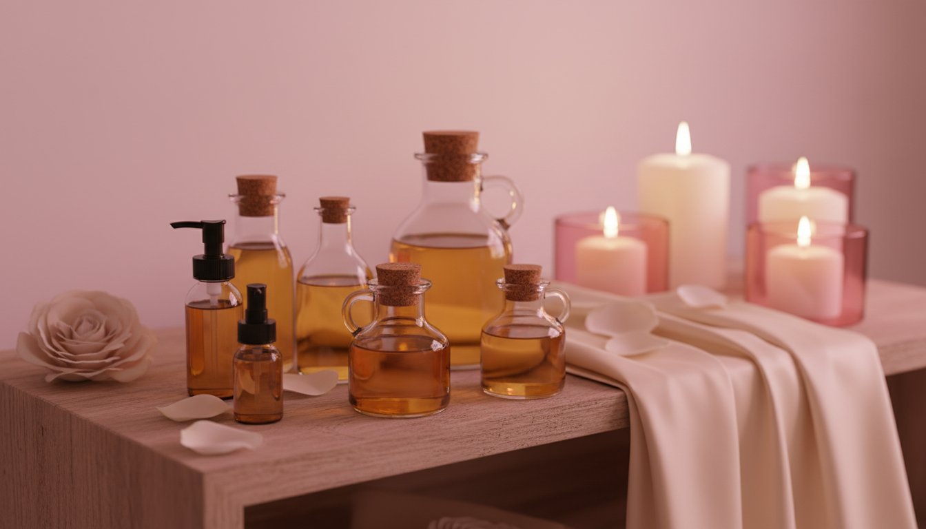Ranger huile massage couple conservation - flacons ambres ranges chambre