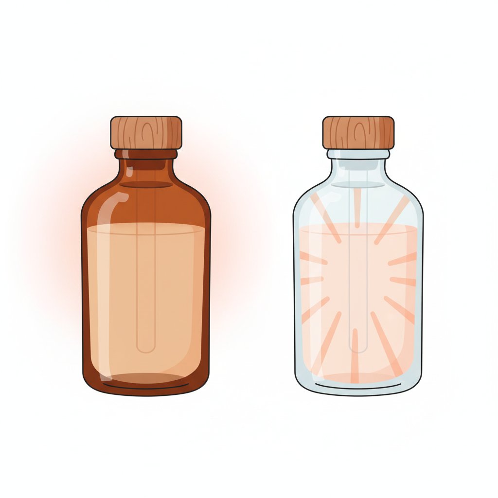 Verre ambré vs verre transparent pour ranger huile massage couple conservation