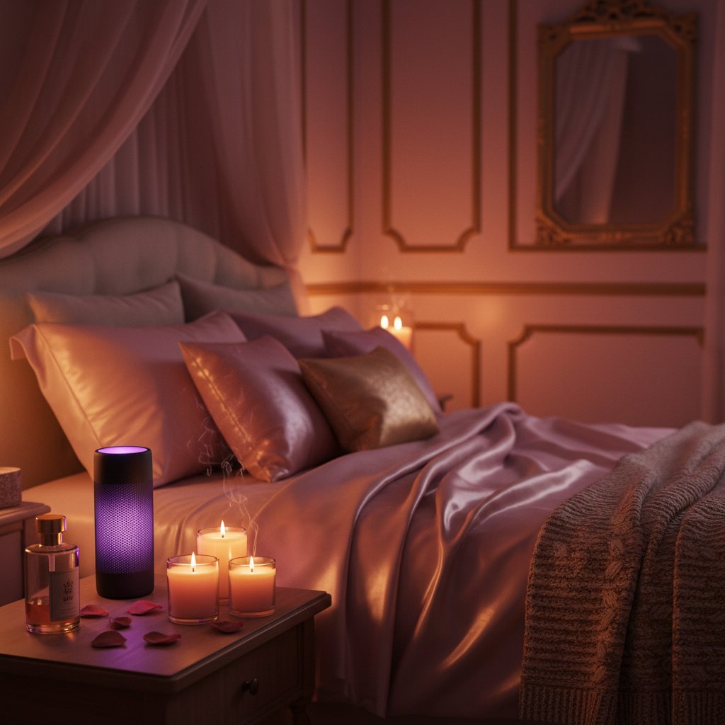 Spotify DJ AI romantique - chambre avec enceinte et bougies pour soirée intime