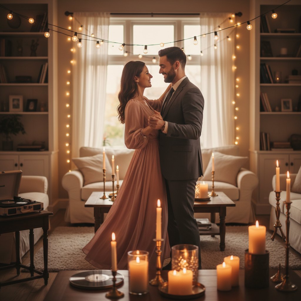 Spotify DJ AI romantique - couple dansant dans une ambiance chaleureuse