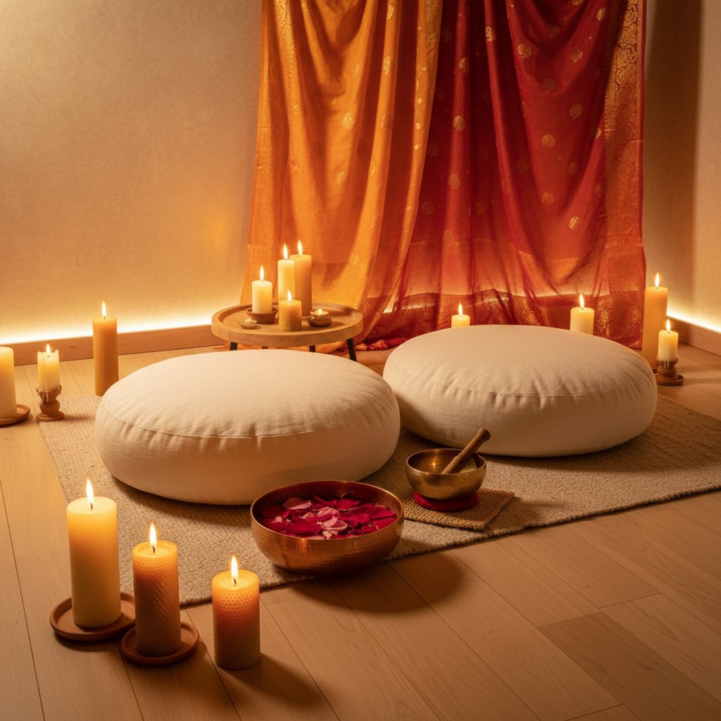 Ambiance yab yum posture tantrique signification - coussins et bougies