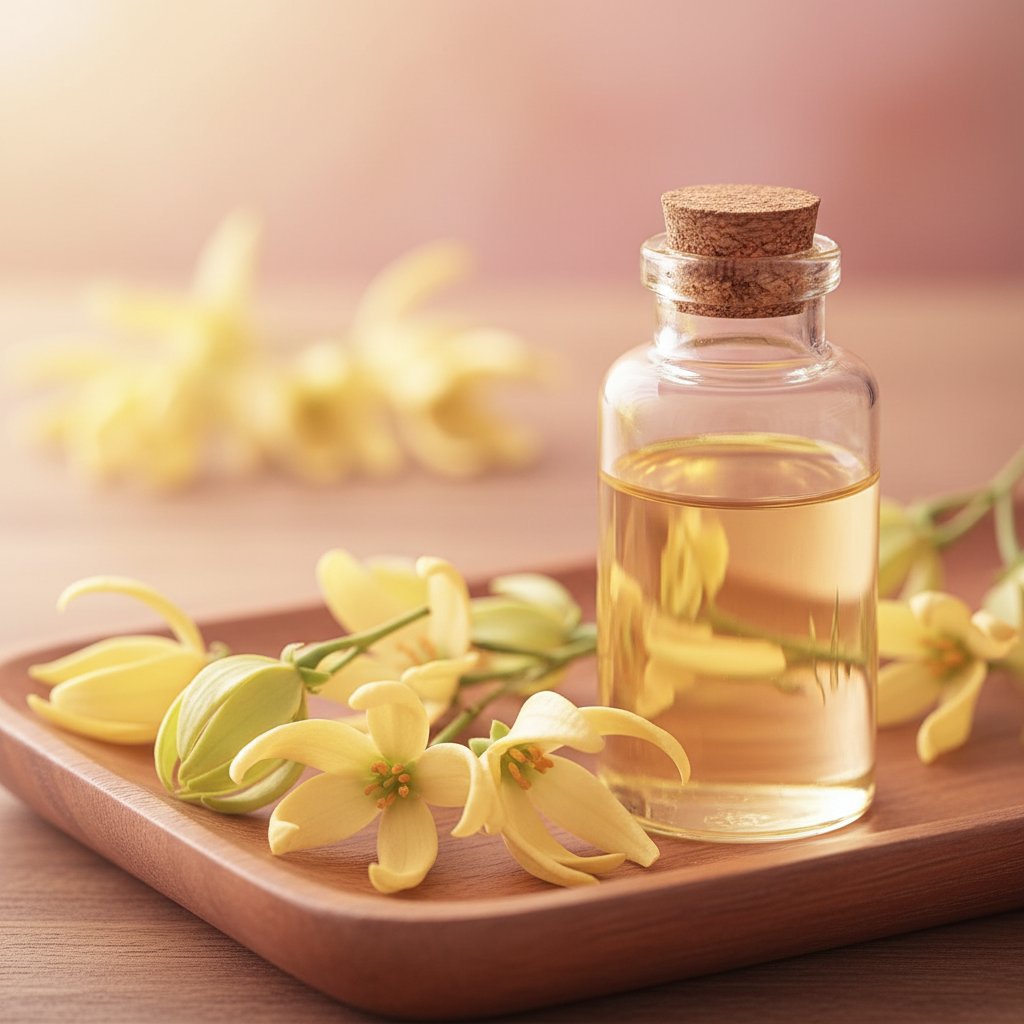 Huile essentielle ylang ylang massage couple effets - flacon et fleurs