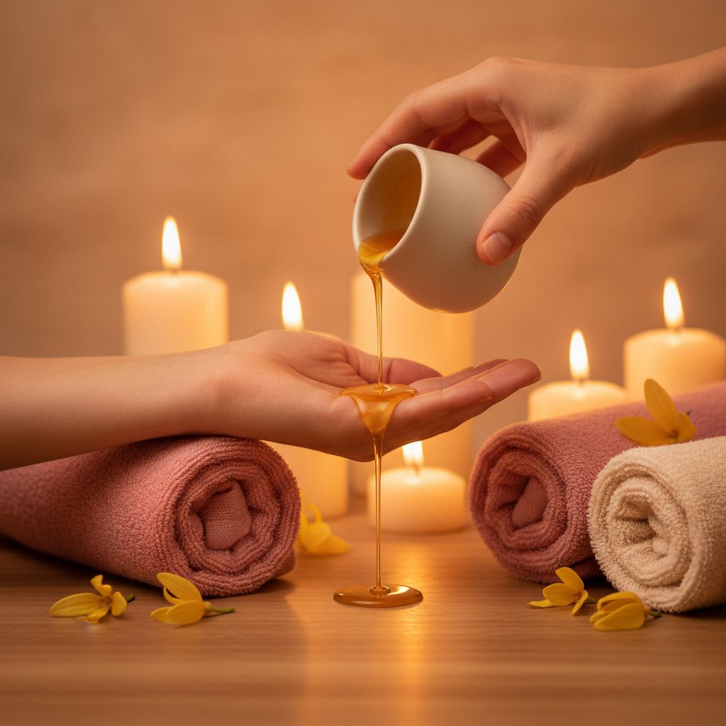 bougie massage ylang ylang choisir - huile chaude versee dans la main