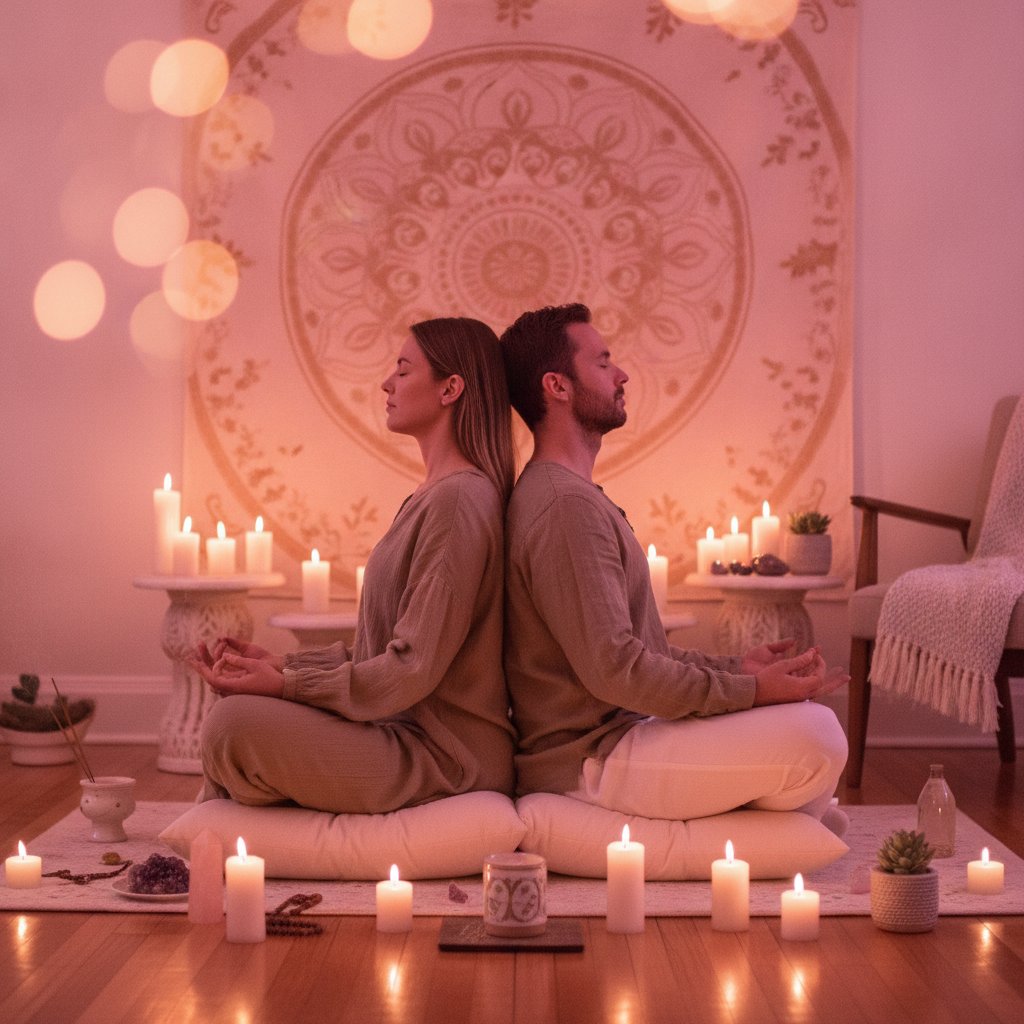 chakras couple alignement meditation - respiration synchronisee dos a dos