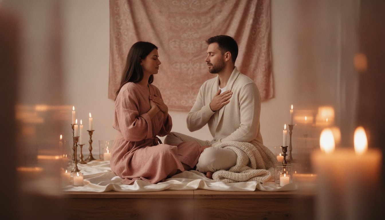 coherence cardiaque couple bienfaits intimite - couple respirant ensemble une main sur le coeur