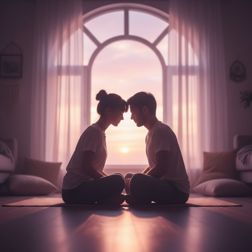 premier massage tantrique couple - couple en meditation front contre front
