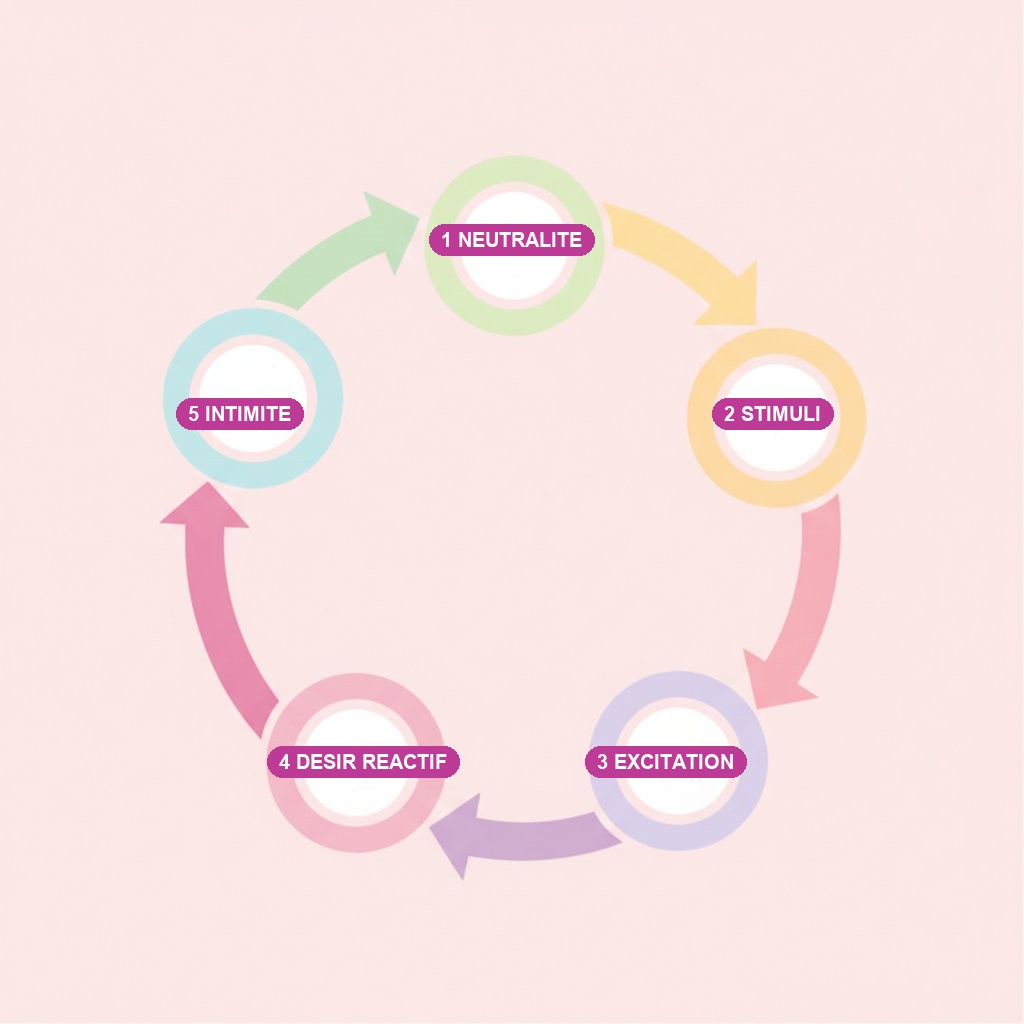 desir circulaire feminin schema explication - les 5 etapes du cycle