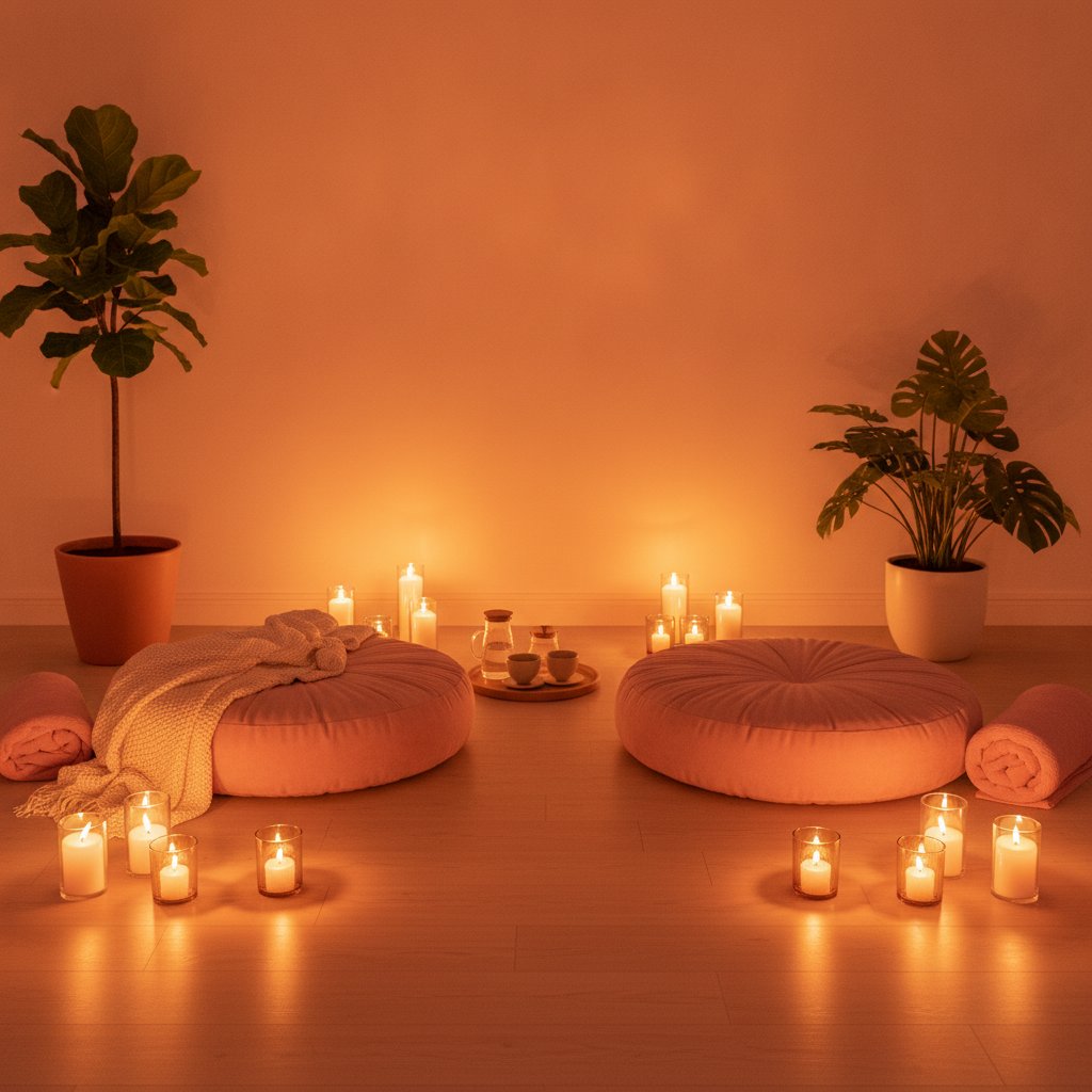 eye gazing couple exercices - ambiance coussins et bougies pour le rituel