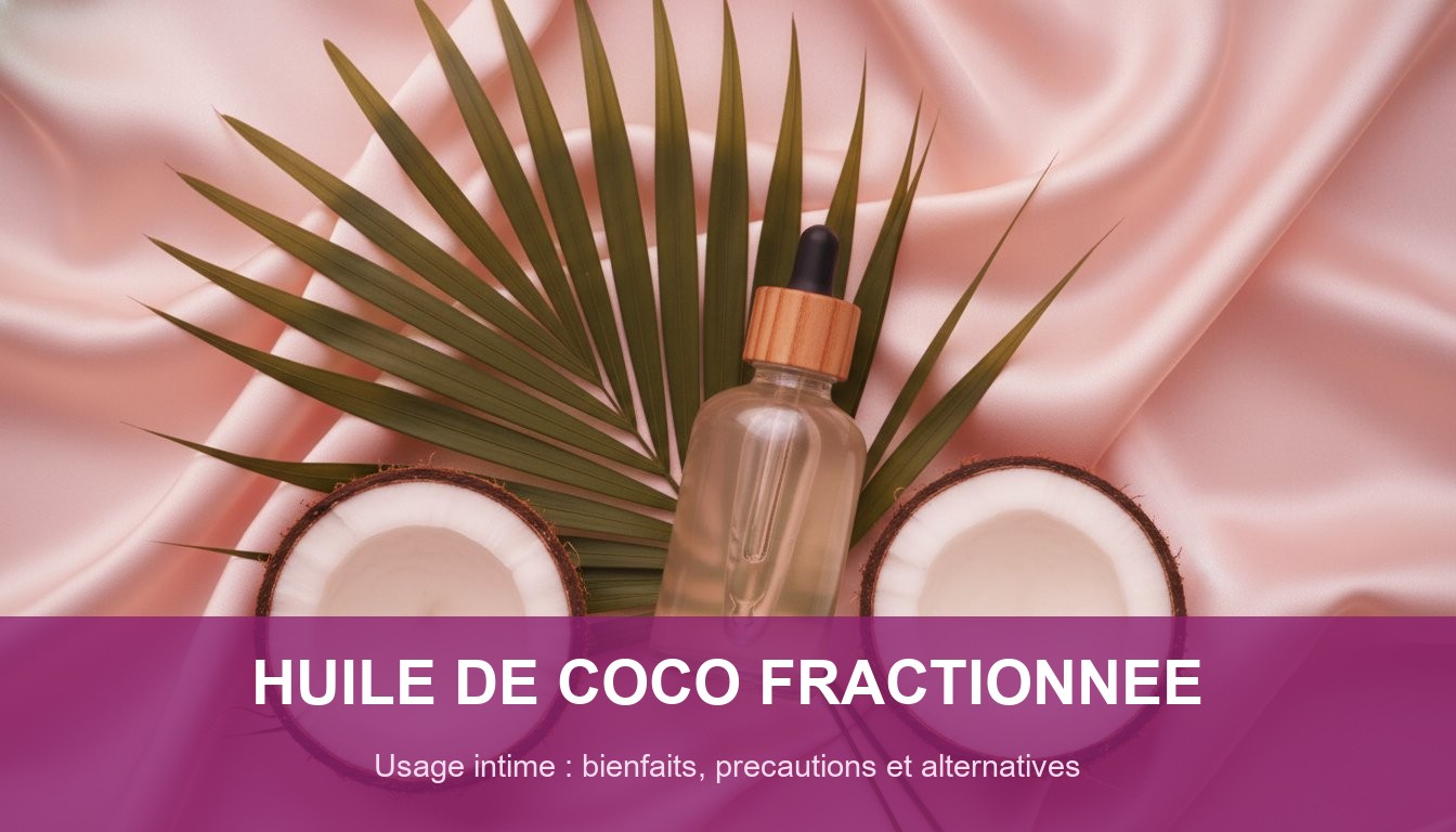 Huile coco fractionnee usage intime - flacon et noix de coco