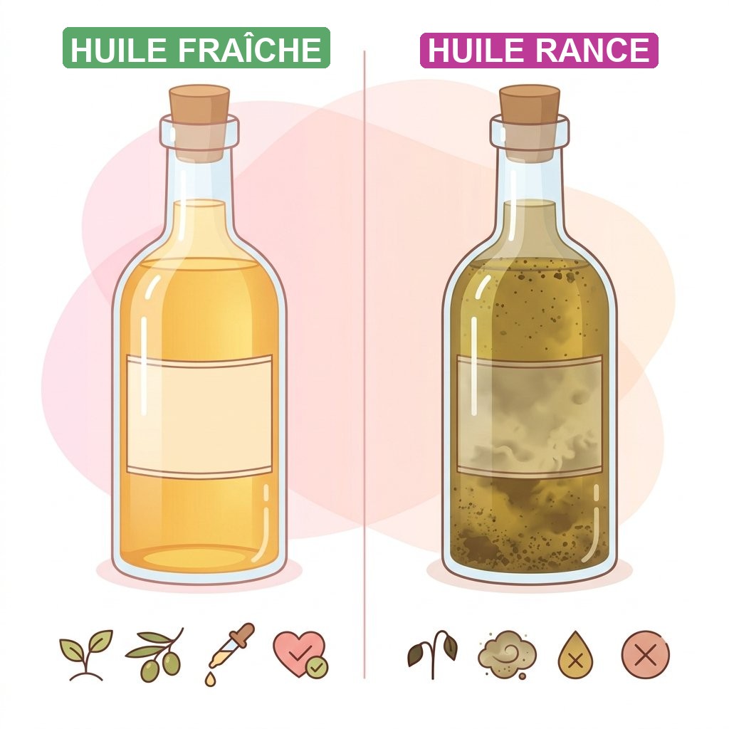 Rancissement huile cosmetique reconnaitre - comparaison entre une huile fraiche et une huile rance