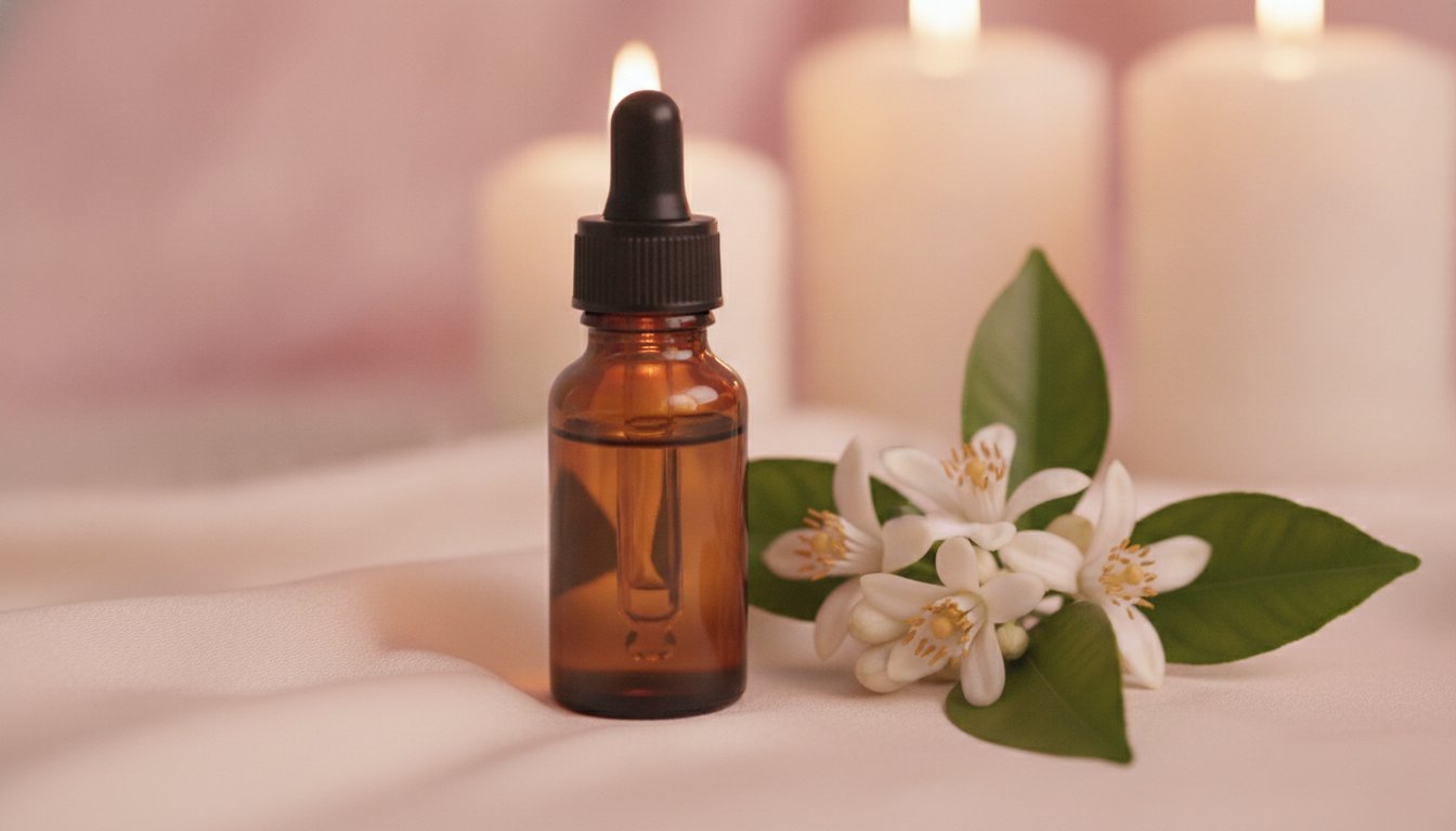 huile essentielle neroli libido femme - fleur oranger et flacon aromatherapie