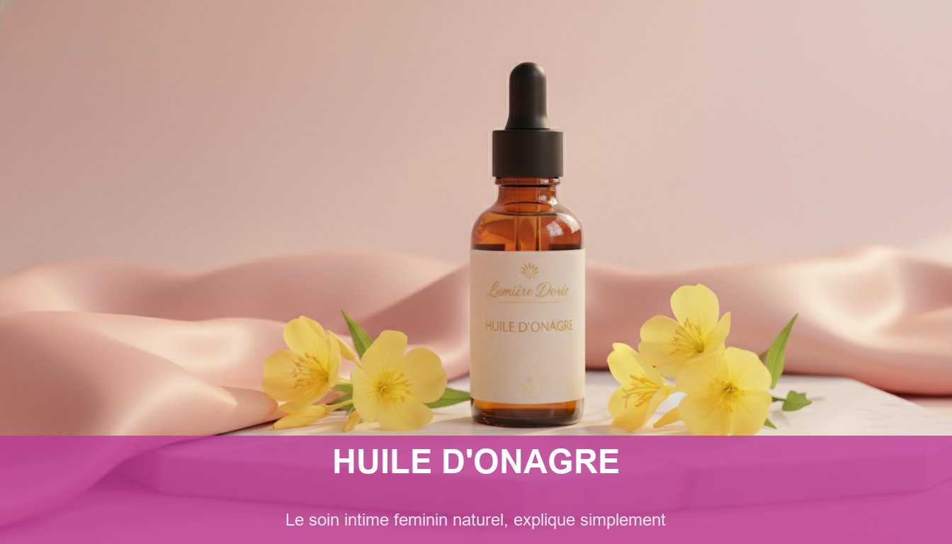 huile onagre soin intime feminin - flacon ambre et fleurs d onagre