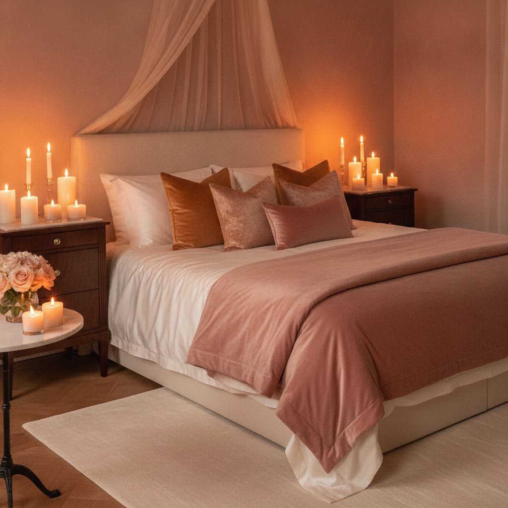 preparer chambre massage couple ambiance checklist - chambre cosy lumière tamisée bougies