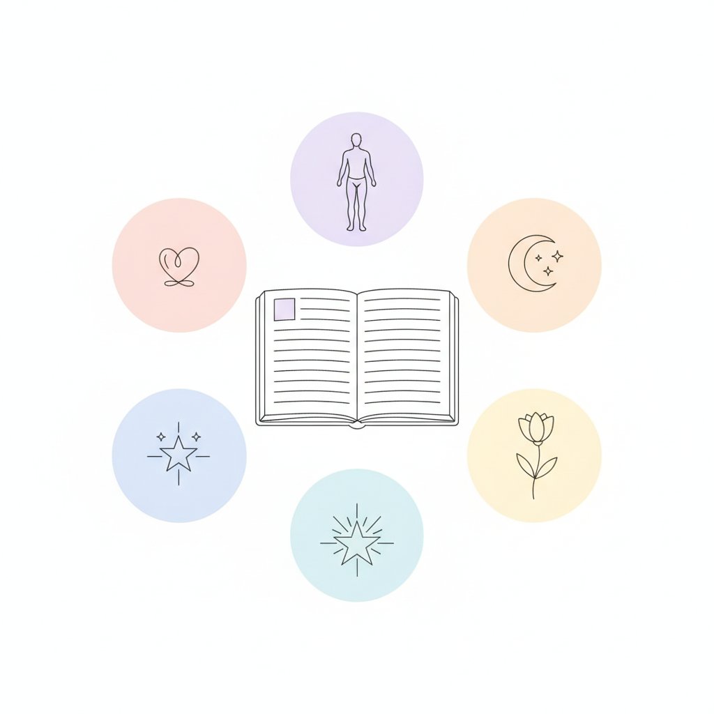 journal intime exploration plaisir feminin exercice - rubriques du carnet illustration