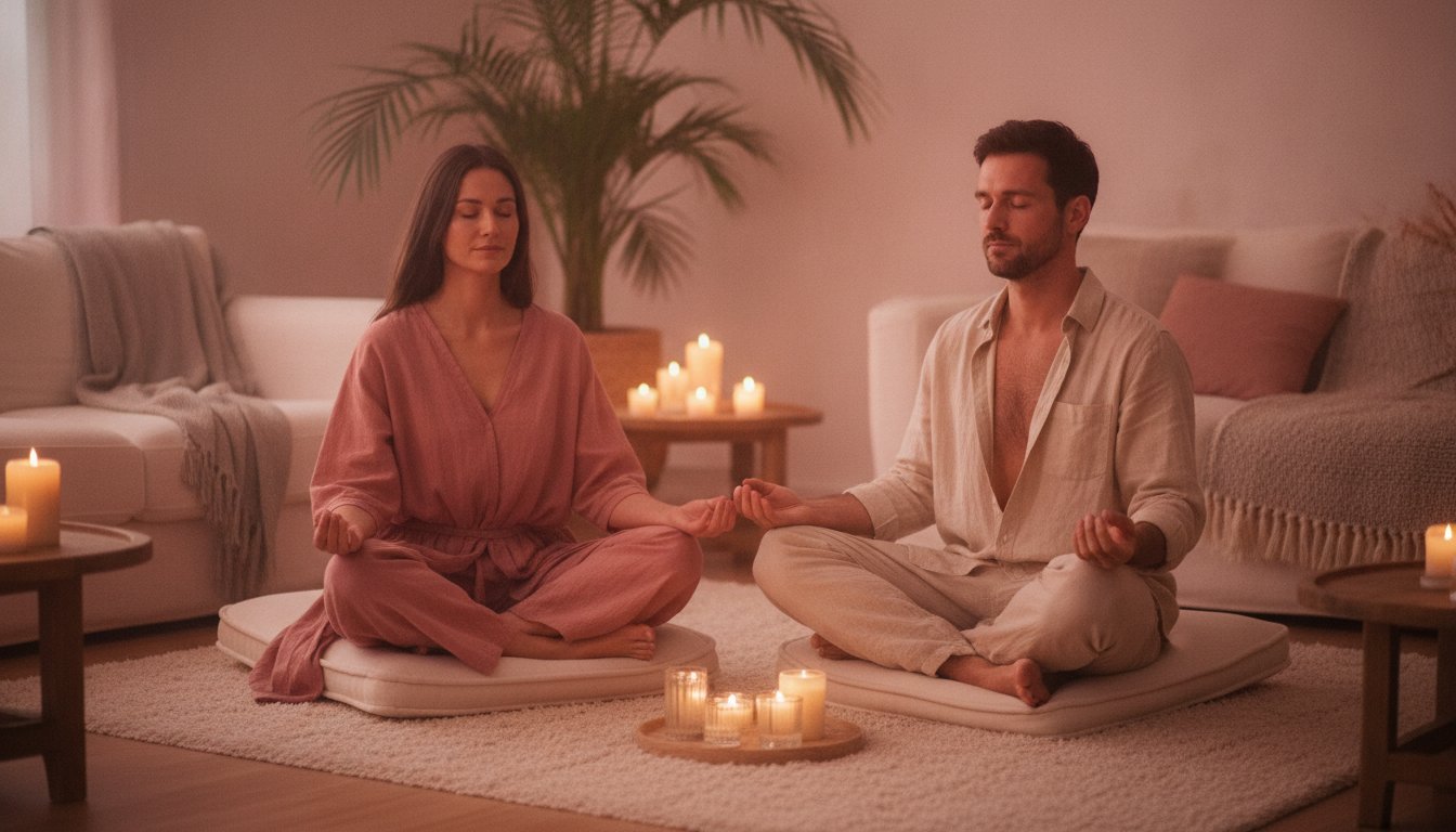meditation couple pleine conscience exercices - couple qui medite ensemble