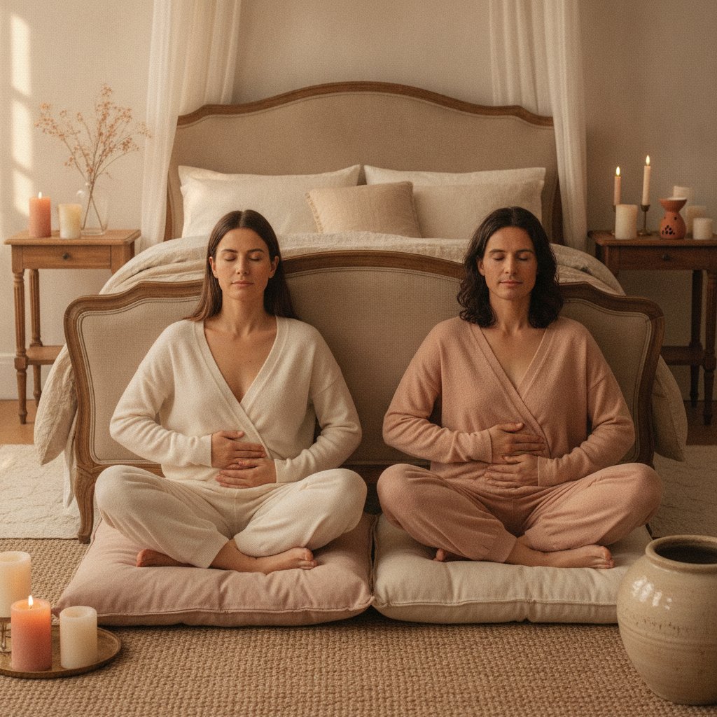 meditation couple pleine conscience exercices - couple pratiquant la respiration synchronisée