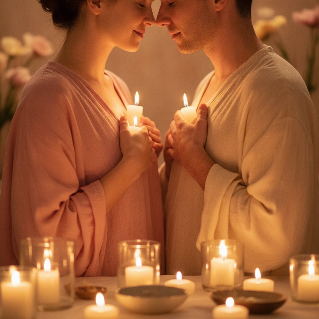 respiration synchronisee couple yab yum exercices - mains sur le coeur
