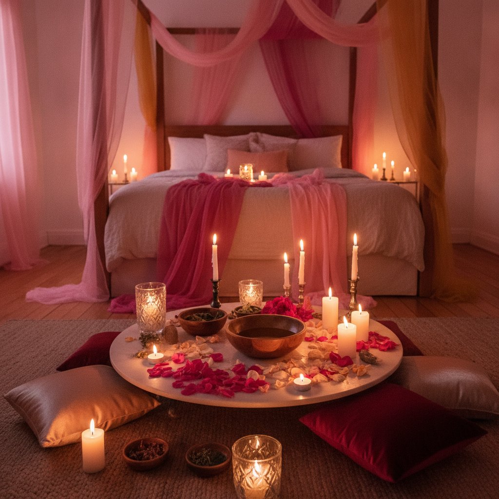 Tantra debutant rituel couple guide - ambiance bougies et huile pour le rituel