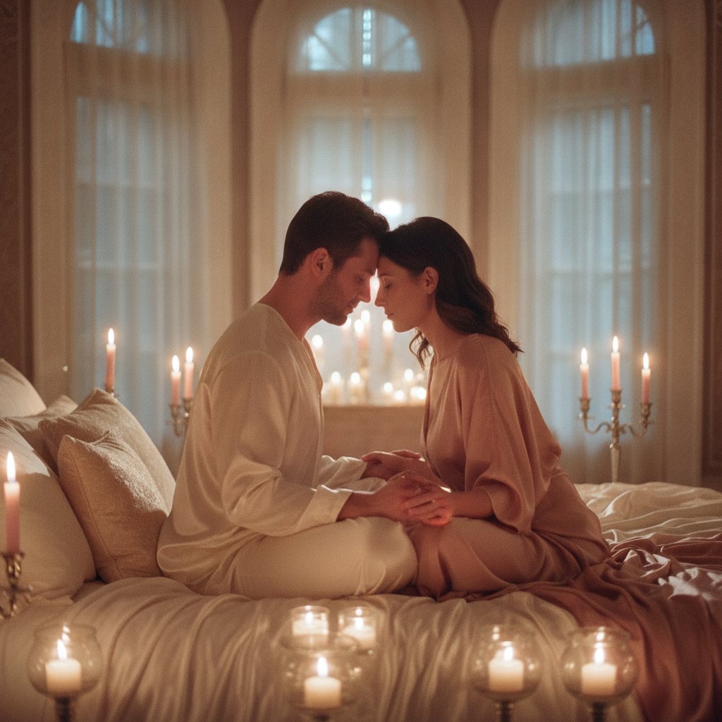 Tantra debutant rituel couple guide - respiration synchronisee face a face