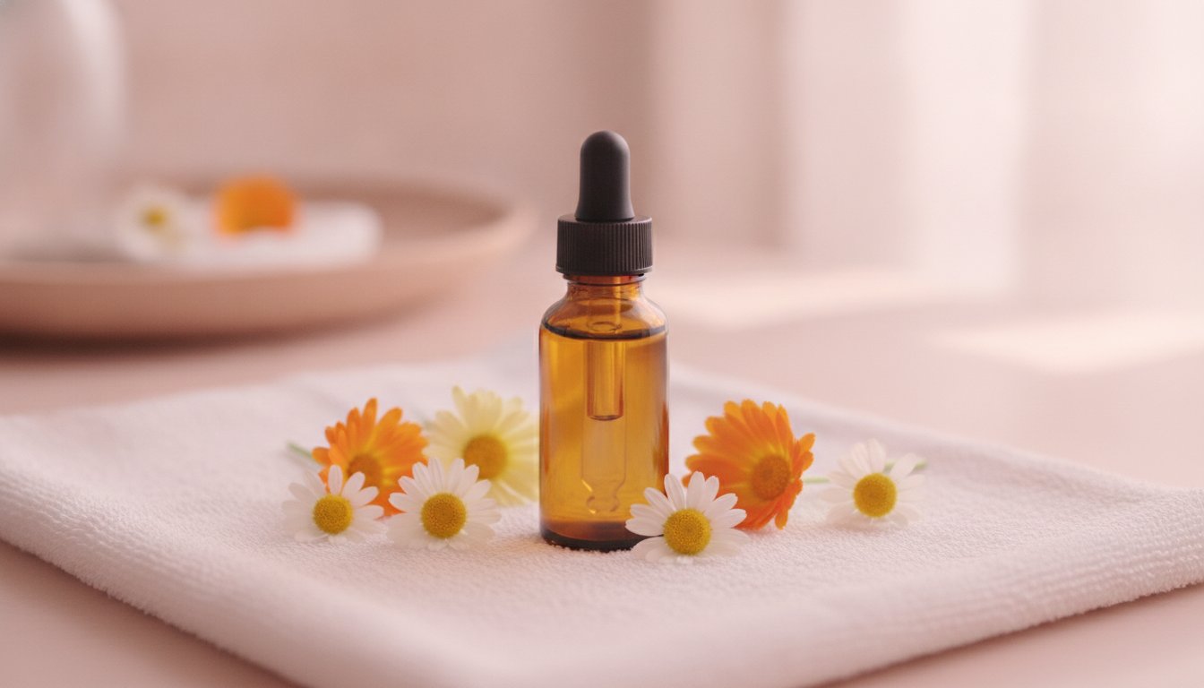 Vulvodynie huile vegetale apaiser quotidien - flacon huile et fleurs apaisantes