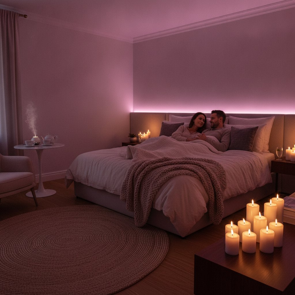 alexa routine soiree romantique automatisation - chambre lumière colorée tamisée
