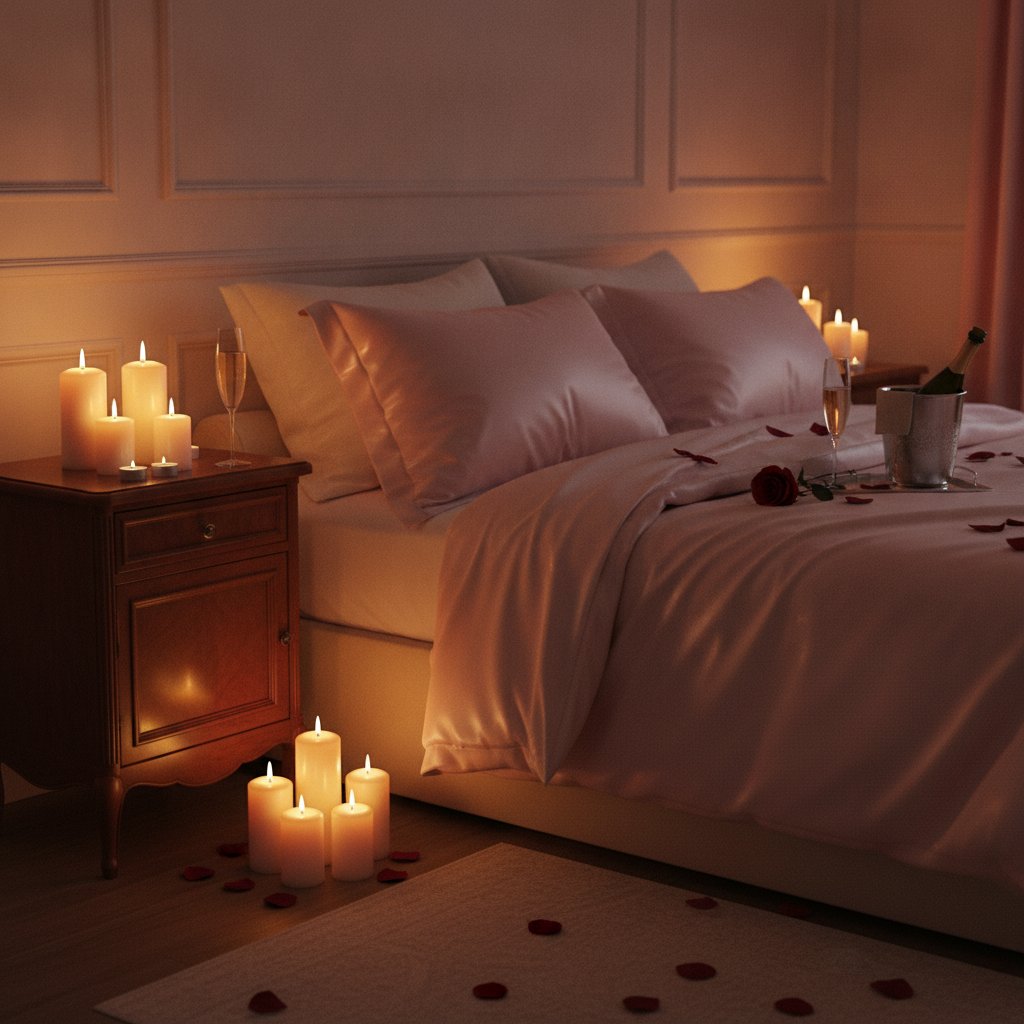 saint valentin idees cadeau coquin couple - ambiance chambre romantique aux bougies