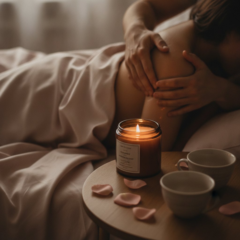 Bougie de massage embrassable vegan pour un moment sensuel en couple