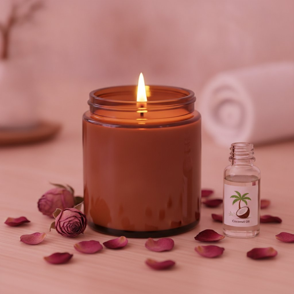 huile de coco fractionnee bougie de massage maison - bougie finie en pot ambre