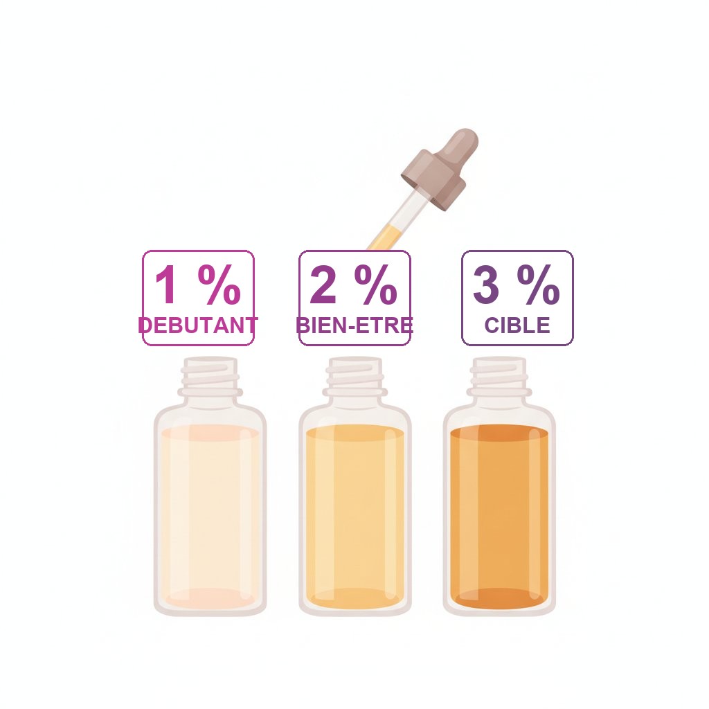 dilution huile essentielle massage corps debutant - tableau des pourcentages 1 2 3