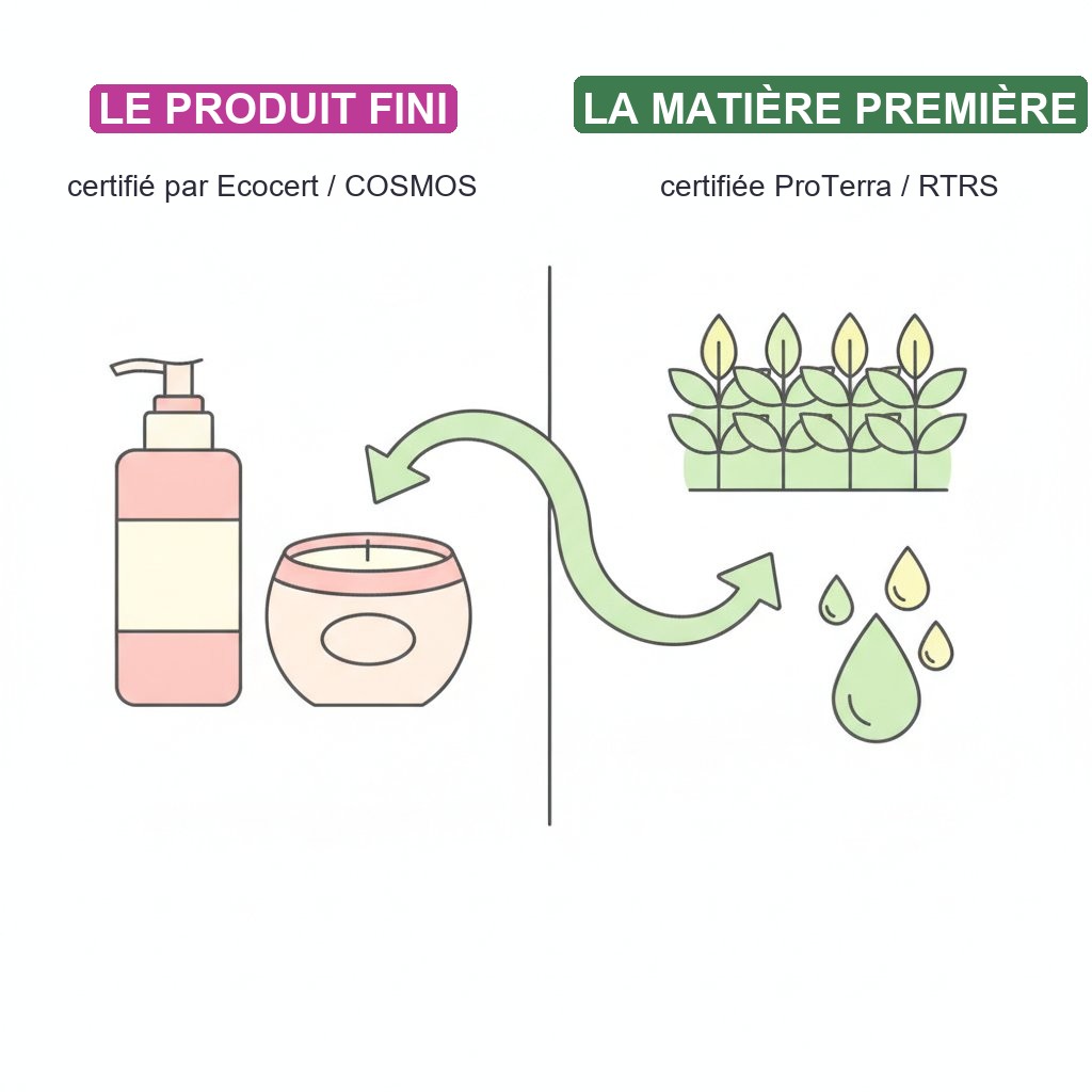 labels cosmétique naturel - produit fini Ecocert contre matière première ProTerra RTRS