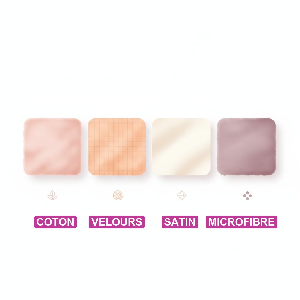 pochette rangement sextoy tissu choisir - comparaison des matières coton velours satin microfibre