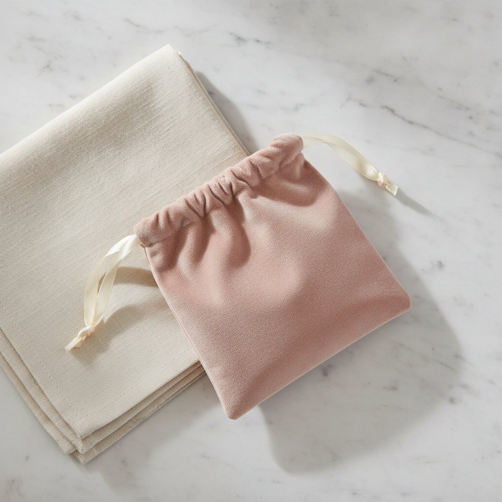 pochette rangement sextoy tissu choisir - pochette en velours doux sur marbre