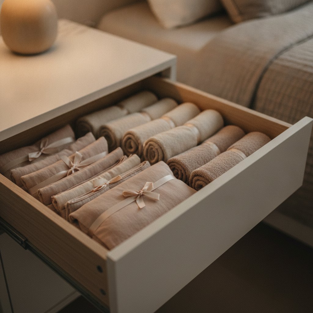 pochette rangement sextoy tissu choisir - tiroir de chevet organisé avec pochettes