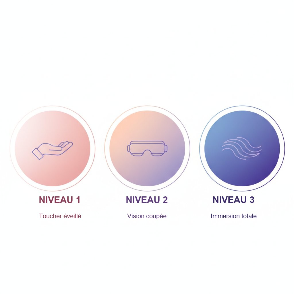 Sensory deprivation couple exercice sensoriel bandeau - les 3 niveaux progressifs