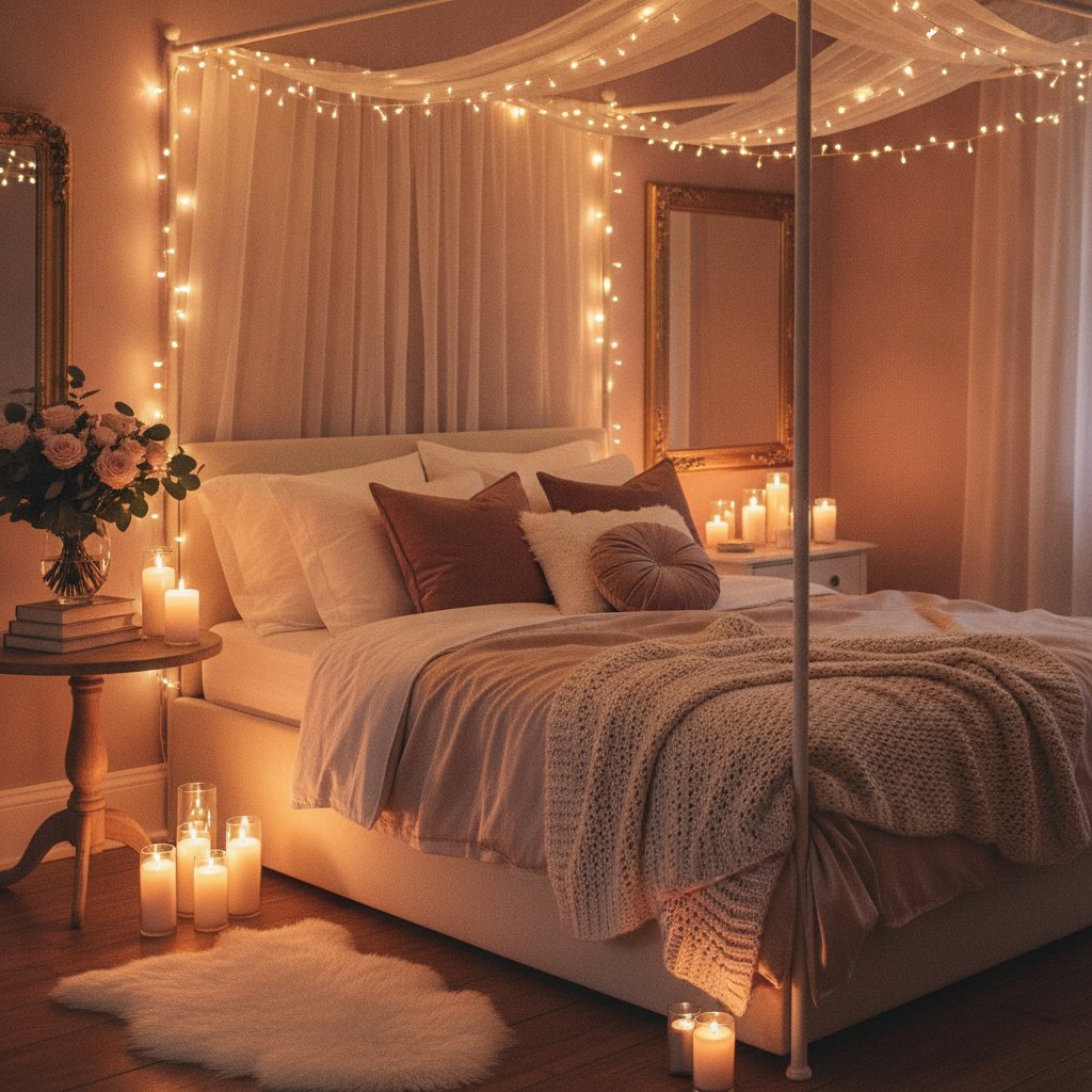 soiree massage romantique a deux preparer - chambre cosy lumiere tamisee