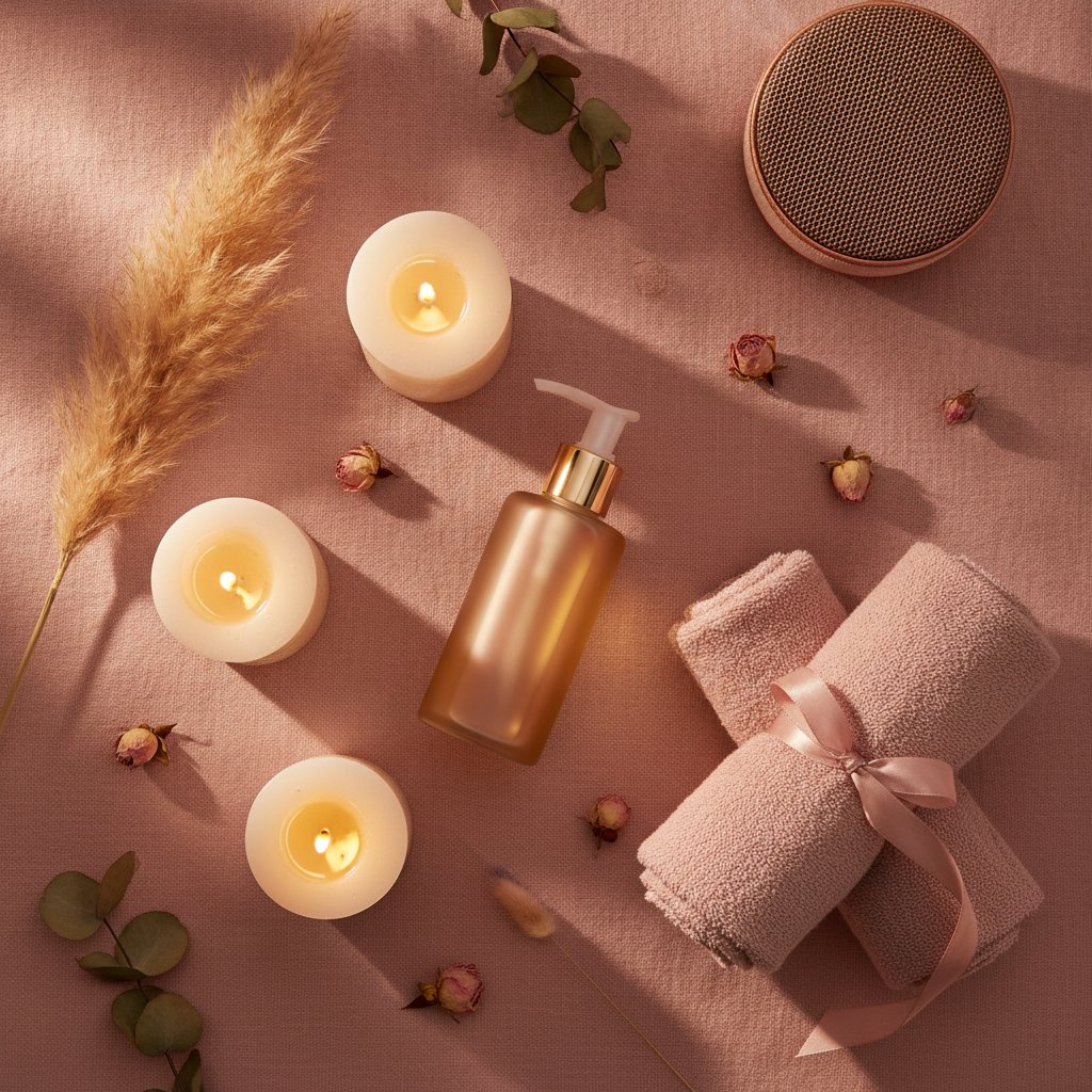 soiree massage romantique a deux preparer - huile et bougies posees