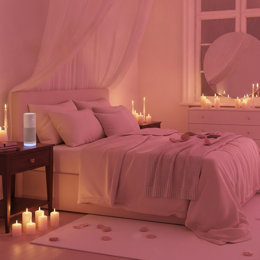 Spotify Blend couple playlist partagee - ambiance chambre bougies et enceinte Bluetooth