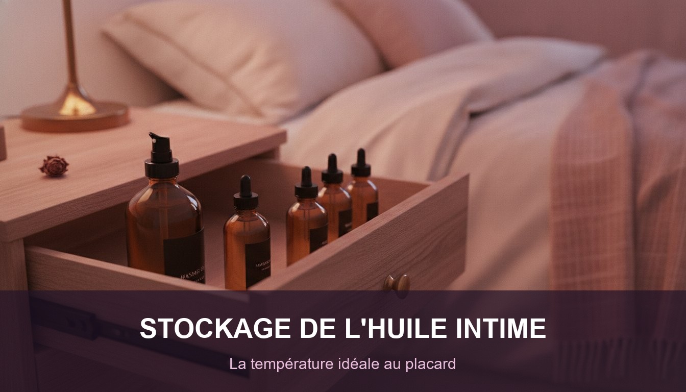 stockage huile intime placard temperature - flacons rangés dans un tiroir de chambre