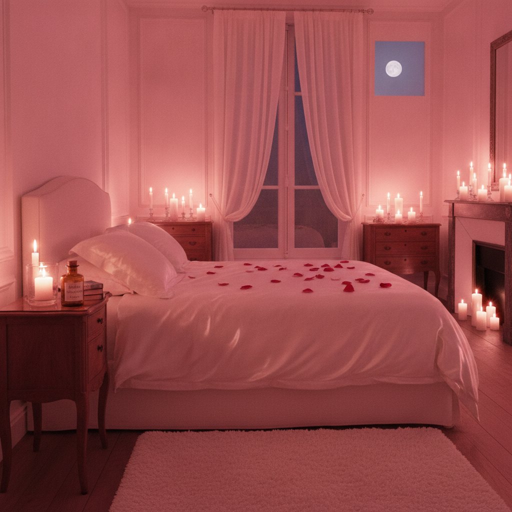 synergie huiles essentielles desir feminin - ambiance bougie et flacon de massage