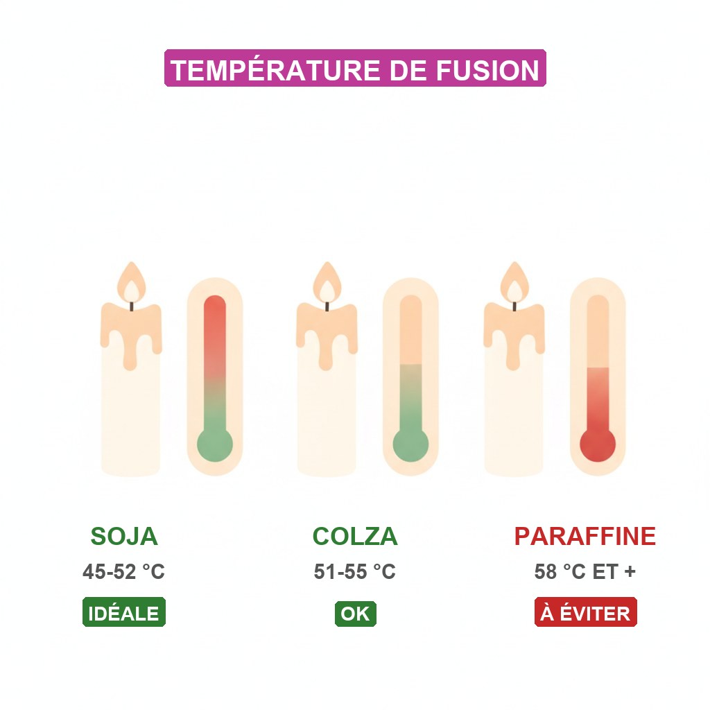 Wax play bougie cire jeux sensuels débutant - comparatif des températures de fusion des cires
