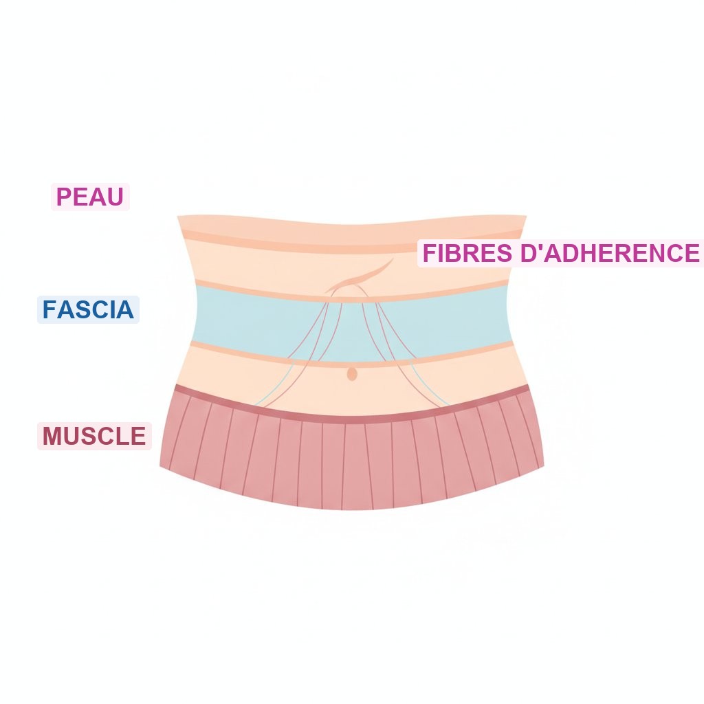 Adherences cicatrice cesarienne massage doux - coupe anatomique des couches de tissus
