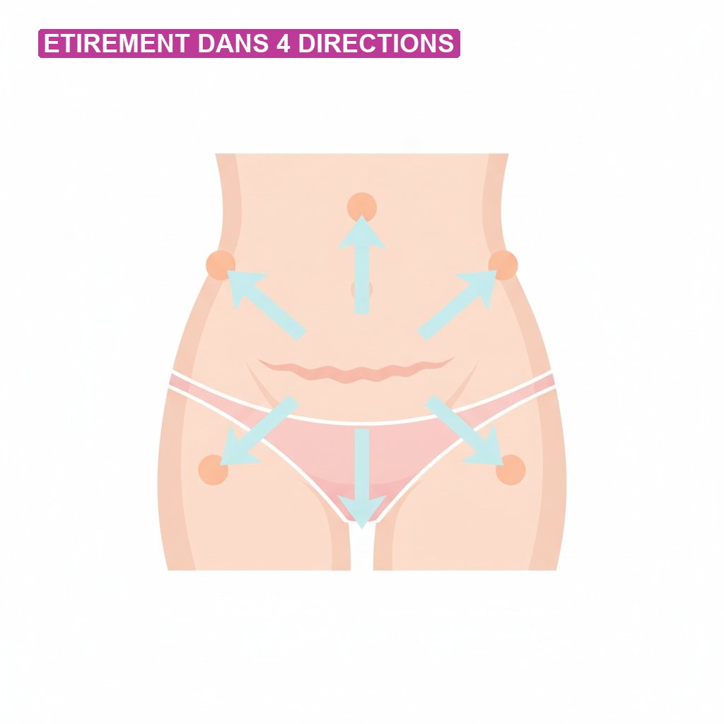 Adherences cicatrice cesarienne massage doux - etirement de la peau dans quatre directions