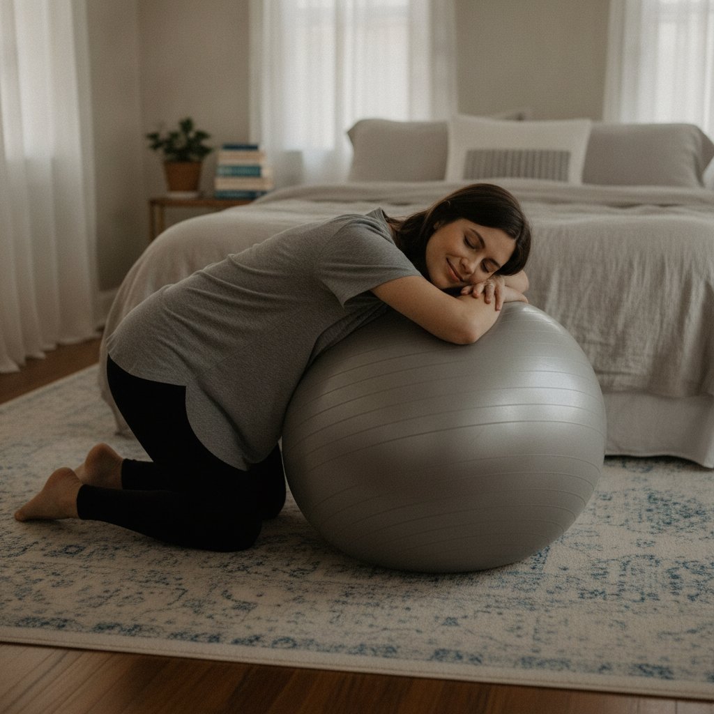 Ballon de naissance exercices bassin grossesse - femme enceinte en position de flexion avant